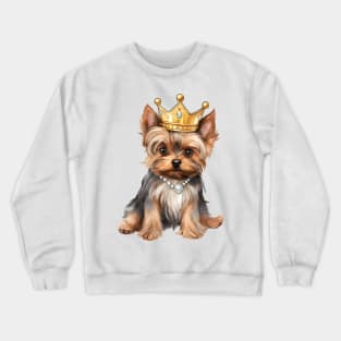 Watercolor Yorkshire Terrier Dog Wearing a Crown Crewneck Sweatshirt